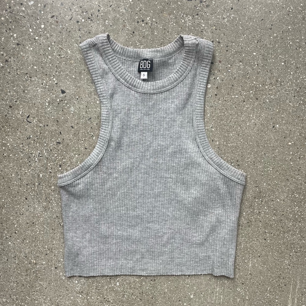 BDG Urban Outfitters Ribbed Crop Racerback Tank in Grey Marl